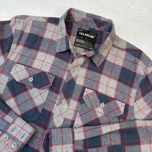 Fox Racing Flannel Shirt Mens Medium Grey Navy Red Plaid Long Sleeve MXF-02-74